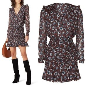 Veronica Beard Anjali Dress in Clay Multi Floral Pattern Silk Size 6